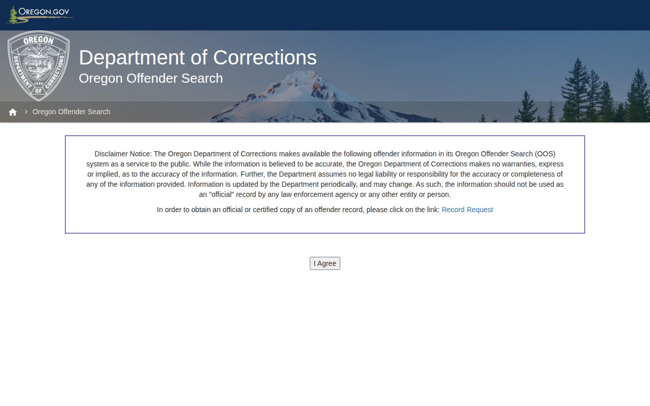 Oregon Offender Search fields for Harney County released inmates